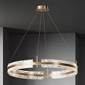 Elegant Gold Frame Chandelier With Double Circular Layers And Marble Panels For Modern Interior 3d model