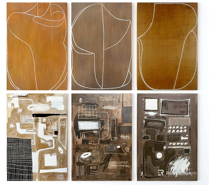 Minimalist Abstract Paintings With Brown White Hues And Geometric Line Patterns 3d model 