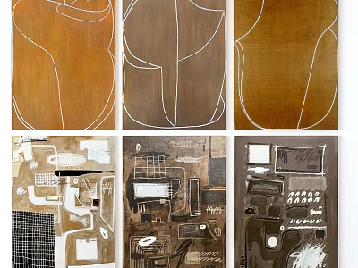 Minimalist Abstract Paintings With Brown White Hues And Geometric Line Patterns 3d model