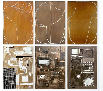 Minimalist Abstract Paintings With Brown White Hues And Geometric Line Patterns 3d model
