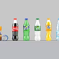 Assorted Beverages Including Coca Cola Sprite Fanta Mineral Water Bottles Cans with Bright Colors