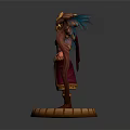 Mythical Character With Golden Armor Red Cape Blue Accents And Red Scepter With Golden Top