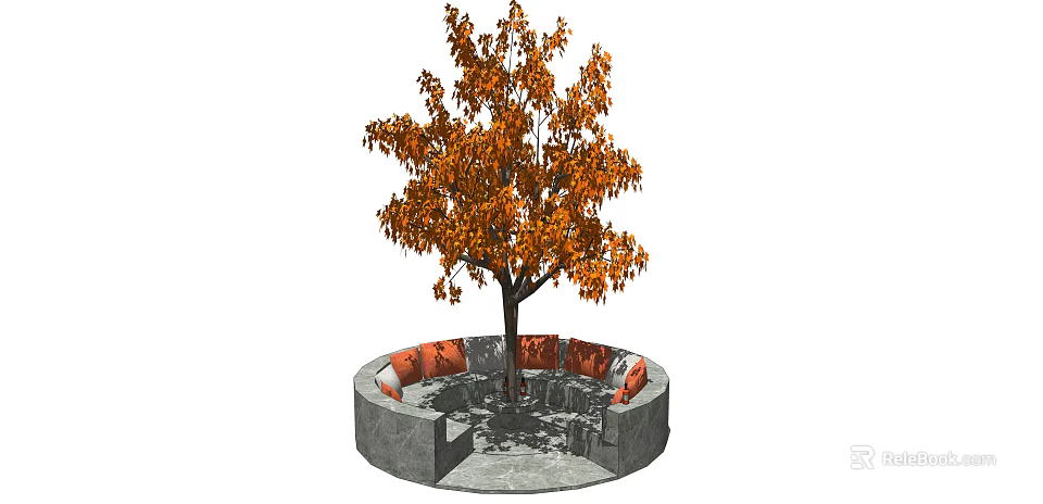 Circular Gray Outdoor Sofa With Orange Cushions Under Tree With Orange Leaves 3d model 
