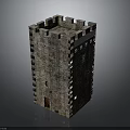 Medieval Stone Tower Architecture With Square Structure Weathered Walls And Crenellated Top