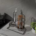 Stainless Steel Kitchen Utensil Organizer Rack With Chopsticks Spoons And Pan On Countertop