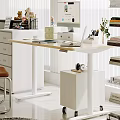 Bright Modern Study Room With Wooden Desk Computer Monitor Bookshelf And Green Plant