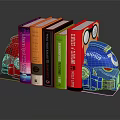 Colorful Books Displayed With Red Car And Blue Robot Helmet Decorative Bookends