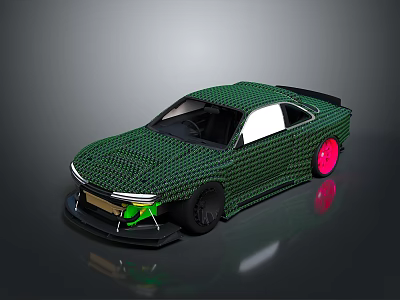 Green Woven Texture Model Car With Pink Wheels And Green Headlights 3d model
