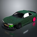 Green Woven Texture Model Car With Pink Wheels And Green Headlights 3d model