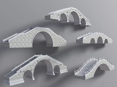 Stone Arch Bridges With Various Designs And Detailed Railings On 3d model