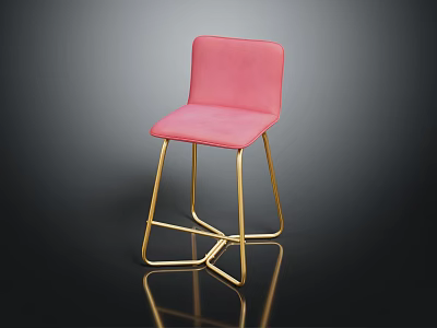 Modern Pink Bar Stool With Upholstered Seat And Gold Metal Legs Design 3d model