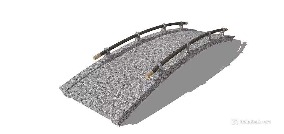 Modern Landscape Bridge With Stone Deck And Black Railings Golden Decorations 3d model 