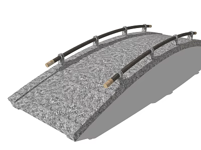 Modern Landscape Bridge With Stone Deck And Black Railings Golden Decorations 3d model