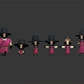 Cartoon Characters In Red Outfits With Wide Brimmed Hats And Various Poses