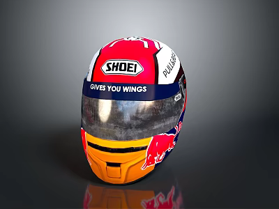 SHOEI Helmet With Red And White Design Red Bull Logo And Give You Wings Text 3d model