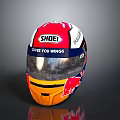 SHOEI Helmet With Red And White Design Red Bull Logo And Give You Wings Text