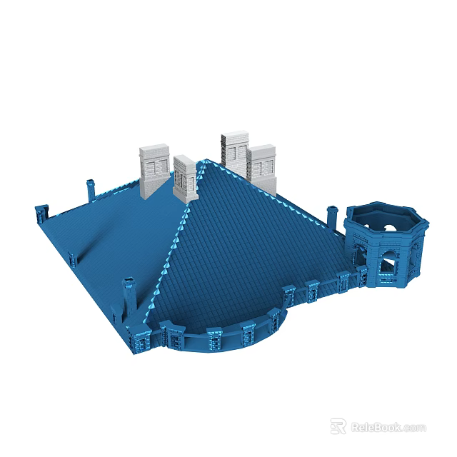 Detailed Blue Architectural Model Featuring White Pillars Base And Tower Structure 3d model