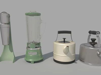 Vintage Green Blender With White And Silver Kettles Kitchen Appliances 3d model