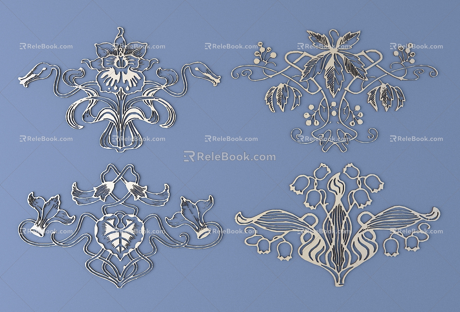 European-style flower metal carving pattern European-style element pattern 3d model