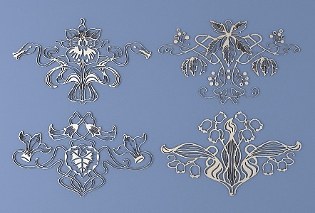 European-style flower metal carving pattern European-style element pattern 3d model