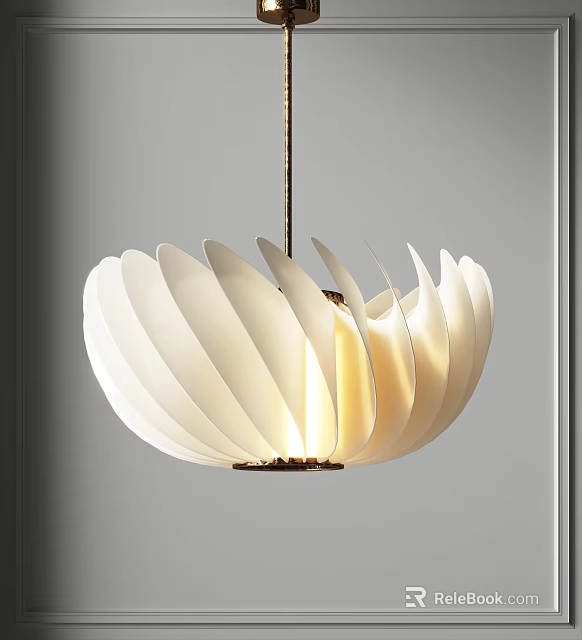 Elegant Modern White Petal Shaped Chandelier With Warm Hanging Light Design 3d model