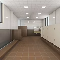 Modern Public Restroom Interior With Clean Stalls Sinks Mirrors And Lockers