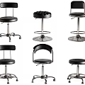 Various Black Bar Stools With Different Designs And Wheeled Round Bases 3d model