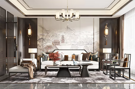 New Chinese Living Room 3d model