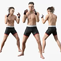 Shirtless Men in Black Shorts with Red Trim Showing MMA Fighting Stances from Multiple Angles