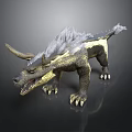 Mythical Beast 3D Rendering With Gray Mane Golden Black Scales And Horned Head