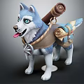 Blue and White Husky Stuffed Toy Carrying Scroll with Decorative Rose and Accessories