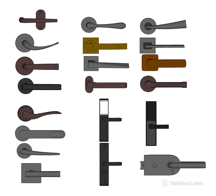 Various Modern And Classic Door Handles In Different Styles For Home Use 3d model 