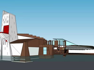 Modern Architectural 3D Model Featuring Geometric Shapes White Brown Materials And Glass Elements 3d model