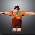 Cartoon Man With Outstretched Arms Wearing Orange Shirt Red Pants Standing Barefoot
