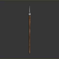 Traditional Metal Spear With Wooden Handle On Gray Gradient Background