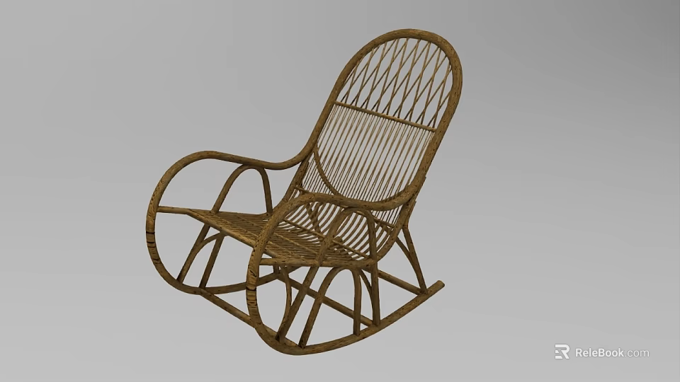 Handwoven Rattan Wicker Rocking Chair With Curved Arms For Comfortable Leisure 3d model 