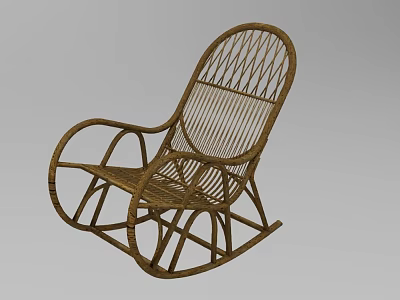Handwoven Rattan Wicker Rocking Chair With Curved Arms For Comfortable Leisure 3d model