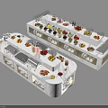 Elegant Modern Buffet Dining Table With Layered Shelves Marble Top And Fresh Fruits Beverages Desserts