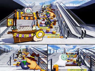 Cartoon Themed Photo Spot With Decorated Stairs Fun Characters And Escalator Area 3d model