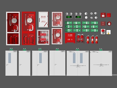 Fire fighting equipment and equipment combination Fire fighting facilities Fire door Fire cabinet Safety exit Fire extinguisher Smoke alarm Fire hydrant 3d model