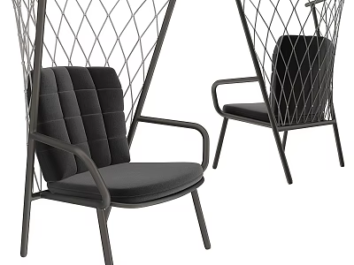 Elegant Modern Leisure Chair With Metal Frame Black Cushion And Woven Mesh Design 3d model