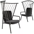 Elegant Modern Leisure Chair With Metal Frame Black Cushion And Woven Mesh Design