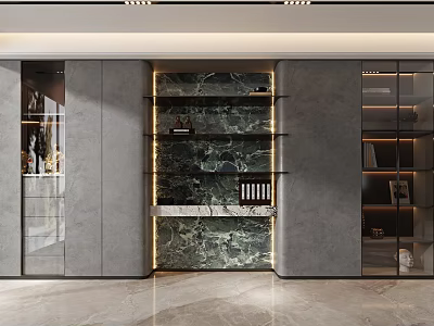 Modern Display Cabinet With Marble Backdrop Glass Doors And LED Lighting Shelves 3d model