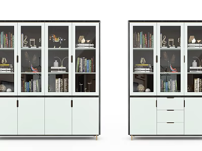 Modern Black And White Bookcase With Glass Doors Books Decor And Drawers 3d model