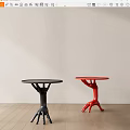 Black And Red Modern Side Tables With Unique Leg Design On Wooden Floor