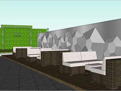 Garden Landscape Design With Geometric Pattern Walls Outdoor Seating And Greenery 3d model