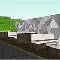 Garden Landscape Design With Geometric Pattern Walls Outdoor Seating And Greenery