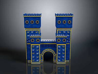Dual Blue Decorative Towers With Gold Accents Arched Entrance And Traditional Patterns 3d model
