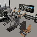 Modern Fitness Equipment Collection With Treadmills Elliptical Trainers Dumbbells And Workout Chairs