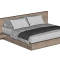 Modern Wooden Double Bed With Gray White Bedding And Side Table Design 3d model
